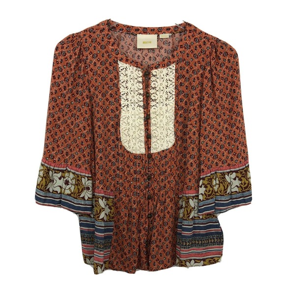 Anthropologie Tops - Anthropologie Maeve Boho Peasant Top Button Front